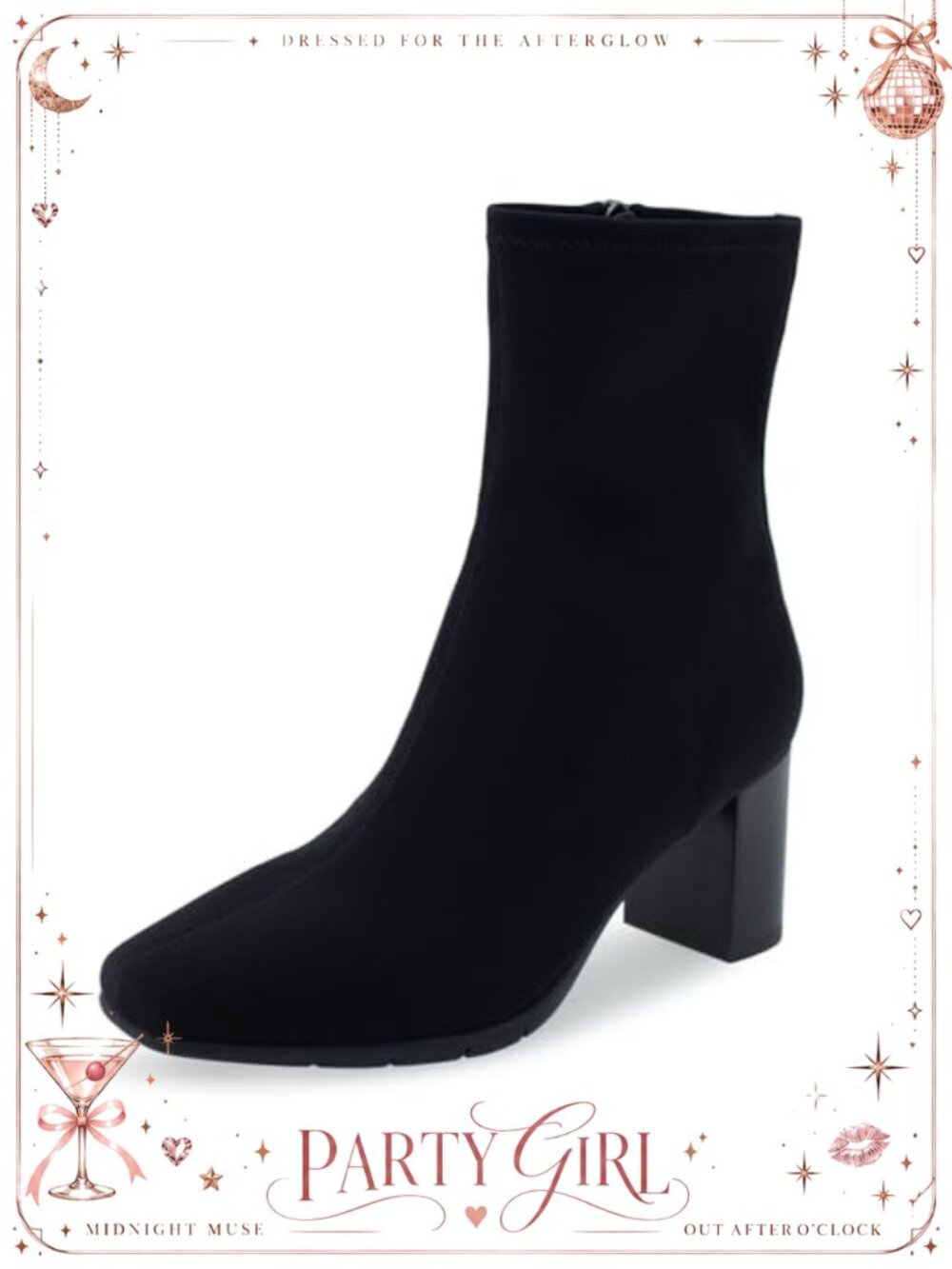 Womens Miley Ankle Bootie Faux Suede Memory Foam Block Heel